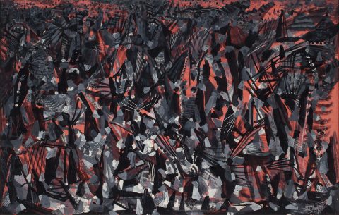 Bataille moyenâgeuse, 1948, Gouache on cardboard.