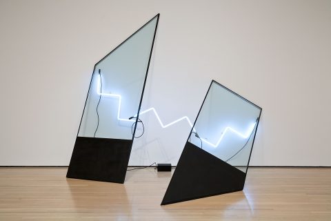 La Salle, 1980, Glass, black paint, adhesive tape, neon, transformer, and electrical wiring.
