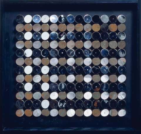 Pulsation 7, vers 1967-1969, Roger Vilder, Boîtier de stratifié et roulettes d’engrenages métalliques reliées à un moteur à vitesses variables.