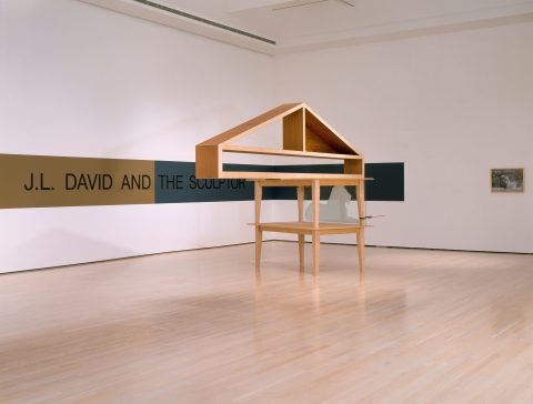 Sometimes Called Monument, 1988-1989, Trevor Gould, Bois, verre, 2 serre-joints et bande peinte au mur.
