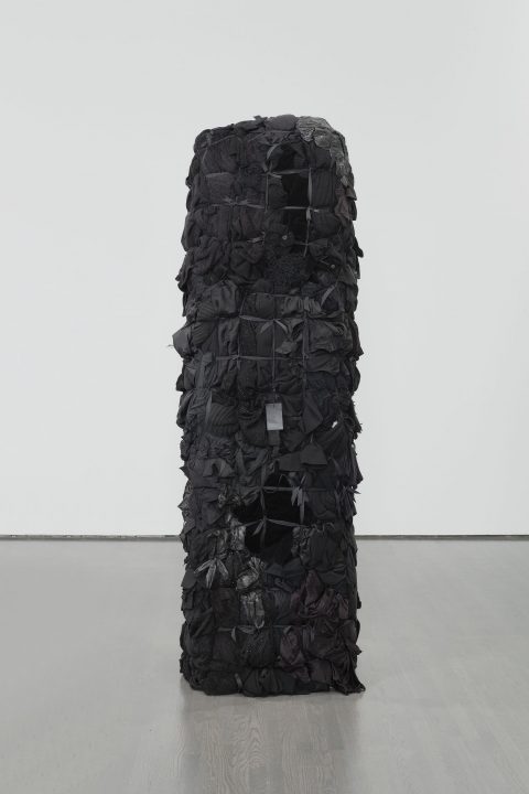 Bale Variant No. 0018 (Black), 2010, Clothes, ribbons, and wood.